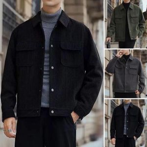 Jaquetas masculinas de cor sólida jaqueta de trabalho elegante outono inverno com gola virada para baixo design de peito único quente grosso para homem