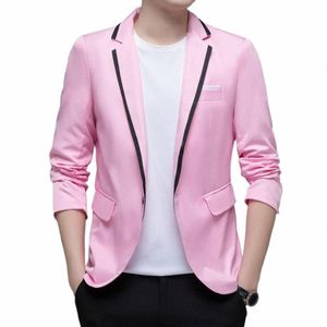 Slim Fit Men Blazer Color Block Single Butt Spring Autumn Men Casual Suits Kurtka Wesela Płaszka Blazer Blazer płaszcz 31UU#