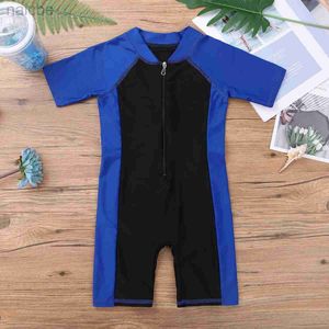 Kids Boys One-Pieces Girls One-piece Suits Rash Guards for Surfing Short Sleeves Zippered Shorty Wetsuits Swimsuit Swimwear Bathing Suits 240327