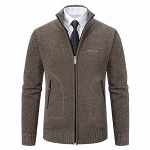 Herbst Frühling Herren Pullover Mantel Braune Jacke Busin Casual Rollkragen Reißverschluss Mantel Wolle Veet Pullover Kalt Sweatercoat L3VC #