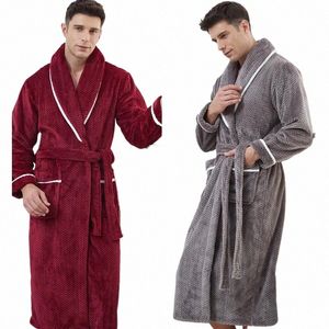 winter Thickened Coral Fleece Men's Sleepwear Lg Robe Warm Flannel Nightwear Sexy Couple Bathrobe Loose Home Wear Loungewear m20u#