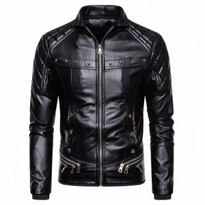 2023 New Design Motorcycle Bomber Add Wool Leather Jacket Men Autumn Turn Down Fur Collar Removable Slim Fit Male Warm Pu Coats Y0wh#