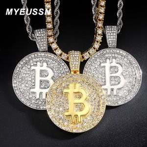 アイスアウトビットコインペンダントネックレス4mm zicronテニスチェーンメンネックレスラインストーンシルバーカラーキューバネックチェーン240315