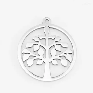 Pendant Necklaces Life Of Tree Pendants Charms Round Types Mirror Polish Shiny Stainless Steel Wholesale 10pcs