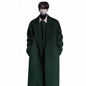 iefb LG Woolen Coat Men Autumn Winter Korean FI Loose Thick Trench 2023 Solid Color Over Knee Male Jacket 9A6518 I8EJ#