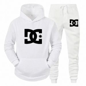 dc printed men's new autumn/winter sweater stand up collar hooded sweater jacket and casual pants two-piece set b1rJ#