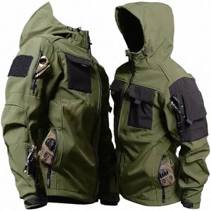 상어 피부 전술 재킷 남자 소프트 쉘 방수 바람 방수 후드 재킷 야외 functial 유니폼 멀티 포켓 N6MW#