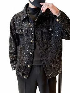 FI Ny Sequined Denim Coat Men Kvinnor Youth Popularity Trendy High-End broderi Persality LG Sleeve Denim Jackets M9BB#