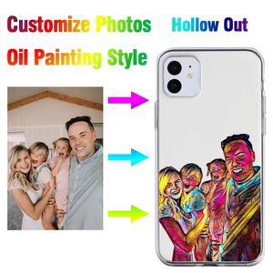 Anpassa foto som oljemålning ihålig klar mjuk telefonfodral för iPhone 15 14 Promax 13 12 mini 11pro SE2 7 8Plus X XS XR XSMAX
