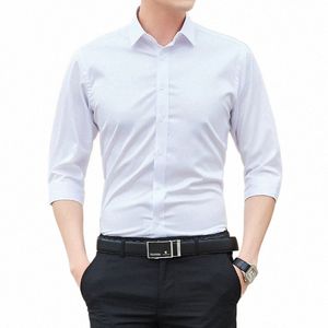 Yasuguoji Busin Casual Three Quarter Sleeve Shirt Men Classic Colour Male Social Dr koszule dla mężczyzny Summer Slim Tops U95d#