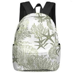 Backpack Geometric Abstract Green Ocean Coral Shell Starfish Large Capacity Multi Pocket Travel Backpacks Teenager Women Laptop Rucksack