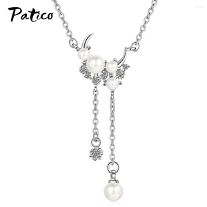 Chains Korean 925 Sterling Silver Cubic Zircon Pearl Pendant Necklaces Adjustable Elegant Wedding Party Jewelry For Women