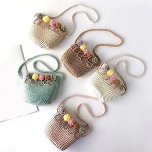 Umhängetaschen Handgemachte Sommer Mädchen Tasche Blume Stroh Messenger Schlüssel Münze Geldbörse Niedliche Prinzessin Mini Handtasche