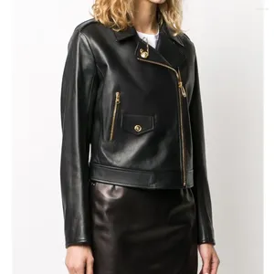 Women's Leather European High-Quality Genuine Jacket With The Same Sheepskin Slim Fit Motorcycle Suit Short Jac