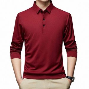 Fi Men New Busin Solid Polo Shirts Spring Autumn CottLG Sleeve Butt Lapel Male Clothing RooseカジュアルTシャツトップ93BC＃