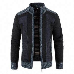 새로운 가을 겨울 남자 재킷 코트 뜨개질 외형 패치 워크 스탠드 칼라 LG 슬리브 따뜻한 지퍼 캐주얼 재킷 남성 의류 w4g2#