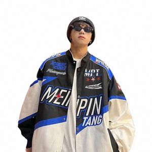 gmiixder Motorrad Baseball Uniform American Streetwear Herren Übergröße Vintage Racing Jacke Vintage bestickte Bomberjacke 34p3#