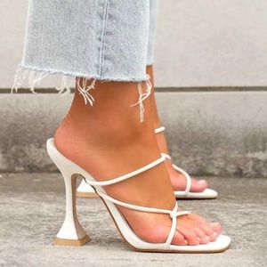 Slippers Slippers Summer Women Sandals Ladies Shoes Towel Ankle Strap Square Toe Lace-up Elegant Female Sandal Woman High Heels Party 2022 H240326SUD5