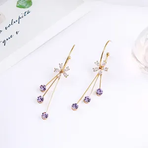 Dangle Earrings BALANBIU Delicate Zircon Flower Drop For Women Gold Color Brass Pink Purple Crystal Tassel Fashion Jewelry