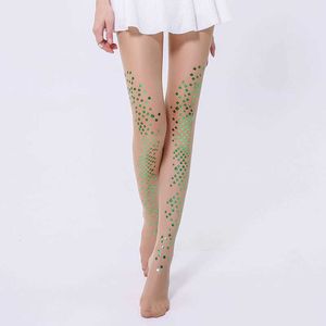 Biquíni de sereia fina brilhante pérola nylon meias de seda sem gancho impressão de prata quente tatuagem meias de outono e inverno