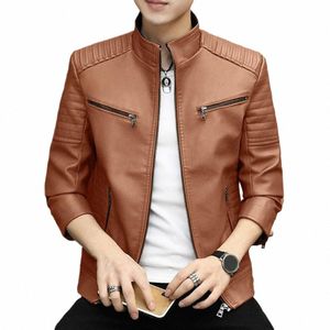 2024 Men Leather Suit Jacket Men Slim Fit Short Coat Men Fi Leather jacket Streetwear Casual Blazer Jackets Male Outerwear H8IJ#