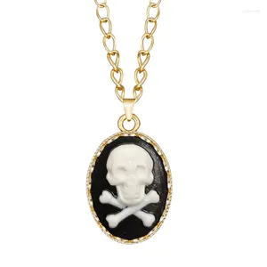 Pendant Necklaces Classic Cameo Skulls Bead Women Necklace Gold Color Fashion Skeletons Bone Hollow Flower Jewelry