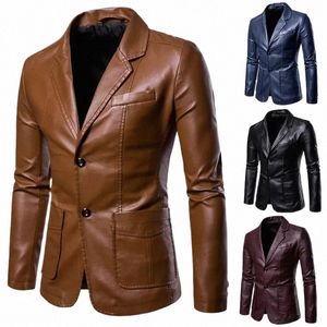 زائد الحجم Fi Men's Latual Leather Leather Suit Coat / Male Fi Busin Casual Pu Blazers Jacket L5RB#