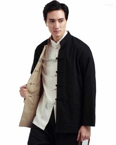 Jaquetas masculinas shanhgai história dois lados reversível chinês tradicional dois lados usar gola mandarim camisa de linho kungfu para homem