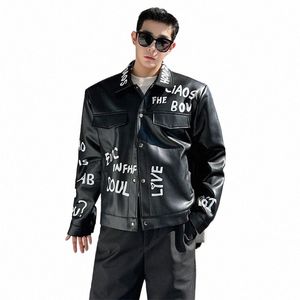 Luzhen 2024 New Korean Fi Letter Printed Design Elegant Short Short Leather Jacket Men's High Quality Trendy Handome Coat LZ1121 X9ZS＃