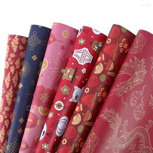 Set di 6 fogli di carta da regalo con fiori decorativi, regalo fai da te per il festival di primavera, anno cinese, rosso, 70 cm x 50 cm