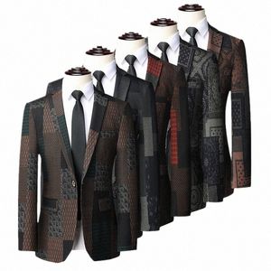 fi Men Lg Sleeved Printed Suit Jacket Large Size 6XL Men's Wedding Prom Party Slim Fit Tuxedo Dr Blazer l8Us#