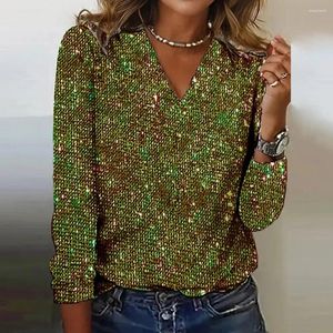 Women's Blouses Women Top Elegant Shiny Sequin V Neck Blouse For Stylish Long Sleeve Pullover Shirt With Soft Fabric Wear Club Nights