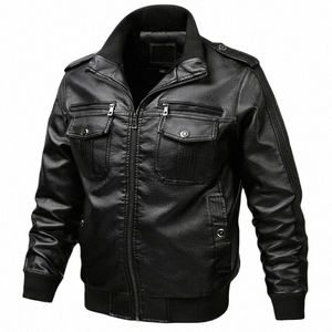 FI Motorcykel läderjacka Men Autumn Winter Faux Leather Jacket Men Windbreaker Pu Leather Coat Man Ytterkläder Zipper Up Q7J5#
