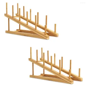 Bolsas de jóias 2 pcs prato de madeira rack de bambu placa suporte pote tampa titular secagem armário de cozinha organizador para