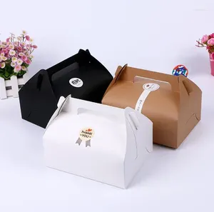 Present Wrap Top Sale White/Brown Paper Cake Box Kraft Cupcake med handtag bröllopskartong Stor 10 st/parti