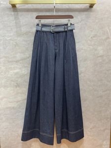 Women's Jeans High-waisted Jacquard Denim Belt Retro Blue Wash Extra-long Straight-leg Pants Slim And Versatile Style