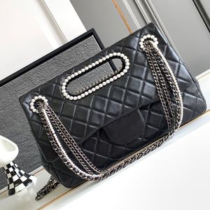 Designer -Taschen -Tasche klassische Damen -Umhängetaschen Perlenperlen Kette Echtes Leder Frauen Luxusmarke mit Schachtel