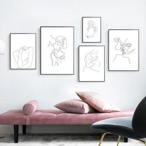 Pregnant Couples Kiss Canvas Poster And Print Sketch Drawing Portrait Figure Picture Family Wall Art Painting Modern Home Decor 240327