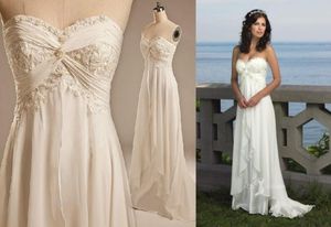 Klassische Strandhochzeitskleider Kleid Chiffon Schatz Perlen Real Po Empire Boho Applikation Spitze Lange Vestiod De Brautkleider3905318