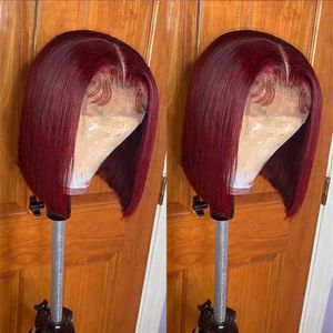 Burgundy Bob Lace Frontal Wig 1B 99J Ombre Lace Front Wigs for Women Short Bob Lace Closure Wig 180% Human Hair T Part Wigs