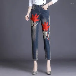 Damen Jeans Hose für Frau blau bestickt hohe Taille S mit Taschen Hose Trend 2024 Hippie Streetwear Spanx Hose A Z