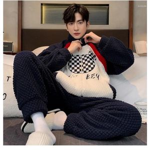 Men's Sleepwear 2024 Pajamas Winter Coral Velvet Thickened Flannel Loose Loungewear Zipper Youth Stand Collar Homewear Set