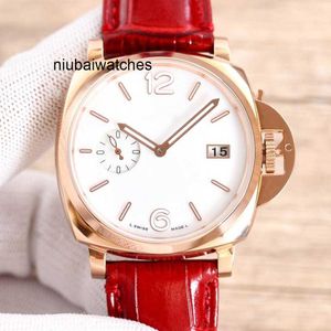 Designer Watch PAM Womens Automatic Watches 42mm Dial Red Color Mechanical Movement Tech 30m Waterproof Wristwatch Super 0anf