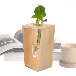 Vases Propagation Stations Live Plant Planter Glass Tubes With Wood Stand Terrarium Air Holder Flower Home Decor