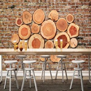 Wallpapers Milofi Custom 3D Tree Stump Annual Ring Nostalgic Brick Wall Large TV Background Wallpaper Mural