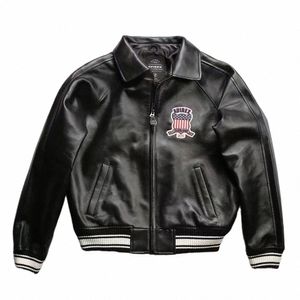 Männer Echte Lederjacke Französisch 1,8mm Dicke Schaffell Hochwertige Stickerei Marke Vintage Klassische Baseball Mantel i62X #