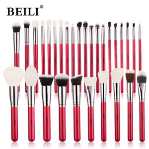 BEILI Red Eye Makeup Brushes Set Professional Natural hair Eyeshadow Foundation Powder Blush highlighter Brush Kit Make Up Tool 240315