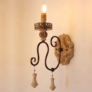 Vägglampa amerikansk vintage järn trä sconce antik rustik metall franska retro ljusarmaturer i foajé sovrum