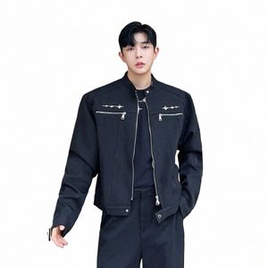 Noimei New Trendy Short Cot Persalized Metal Decorative Stand Collar Korean Style Zipper Decorati Black Male Jacket Wa3620 M6HJ＃