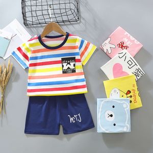 Conjunto de shorts de manga curta para crianças, roupa íntima de algodão puro para bebês de verão, camiseta com gola redonda para meninos e meninas, 2024